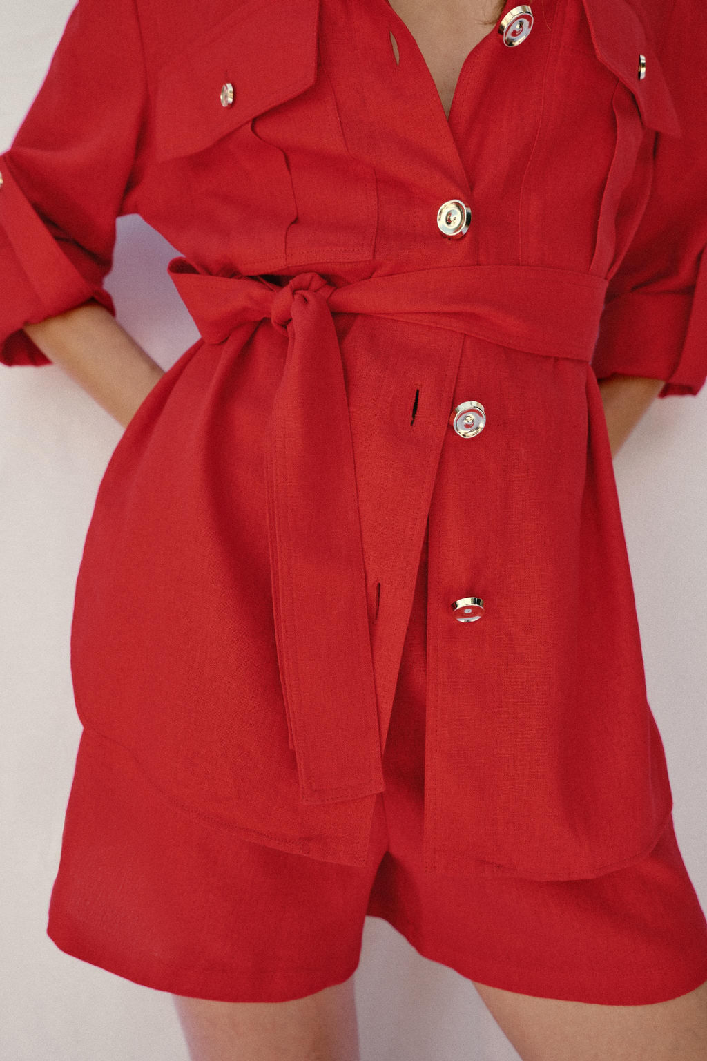 CHAQUETA SAFARI CON LINO CINTUR?N / Rojo - Zara фото 4