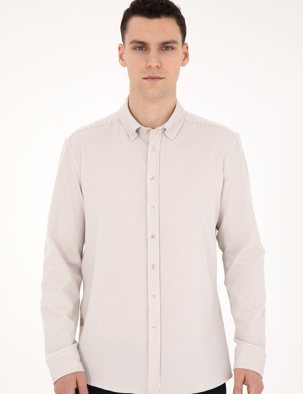 Bej Slim Fit Uzun Kollu G_mlek