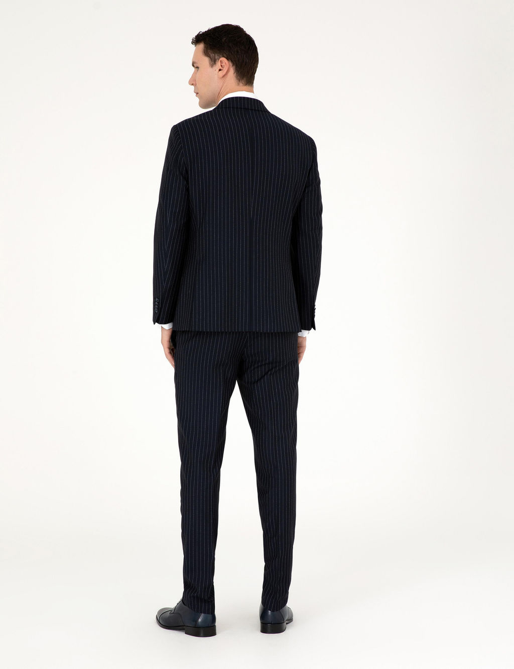 Lacivert Ex. Slim Fit _izgili Kruvaze Y_n Kar___ml_ Tak_m Elbise