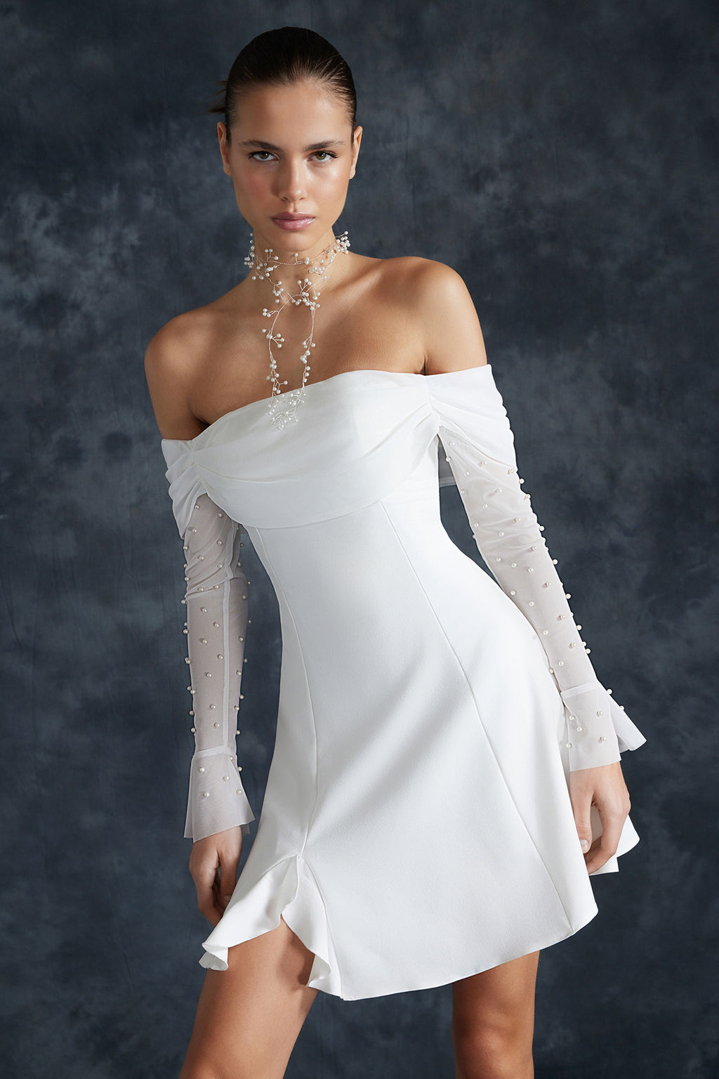 TRENDYOLMILLA Bridal Beyaz A-Kesim Astarl? Dokuma K?sa Dugun/Nikah S?k Abiye Elbise TPRSS24EL00117