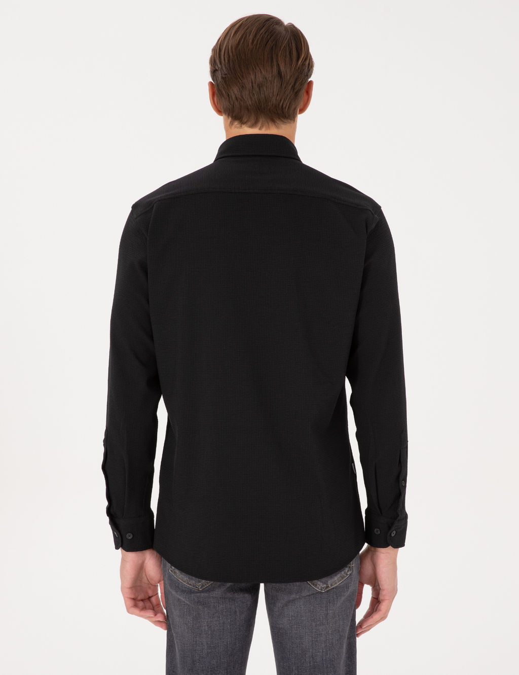 Siyah Esnek Slim Fit _izgili Uzun Kollu G_mlek