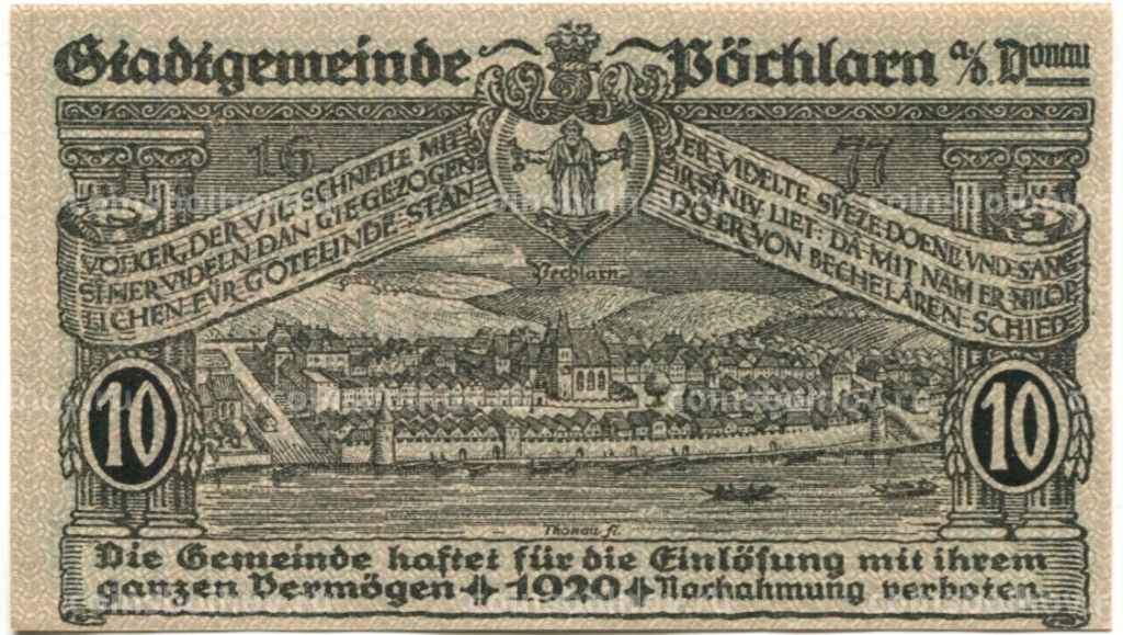 10 геллеров 1920 года Австрия Пёхларн (нотгельд)