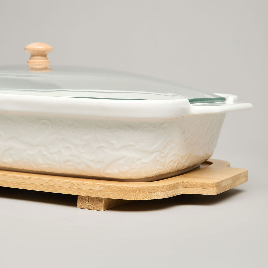 БЛЮДО ДЛЯ ВЫПЕКАНИЯ И СЕРВИРОВКИ LEFARD MUSE СО СТЕКЛ.КРЫШКОЙ НА ДЕР.ПОДСТАВКЕ 34,5*21*11СМ 1400МЛ  фото 7