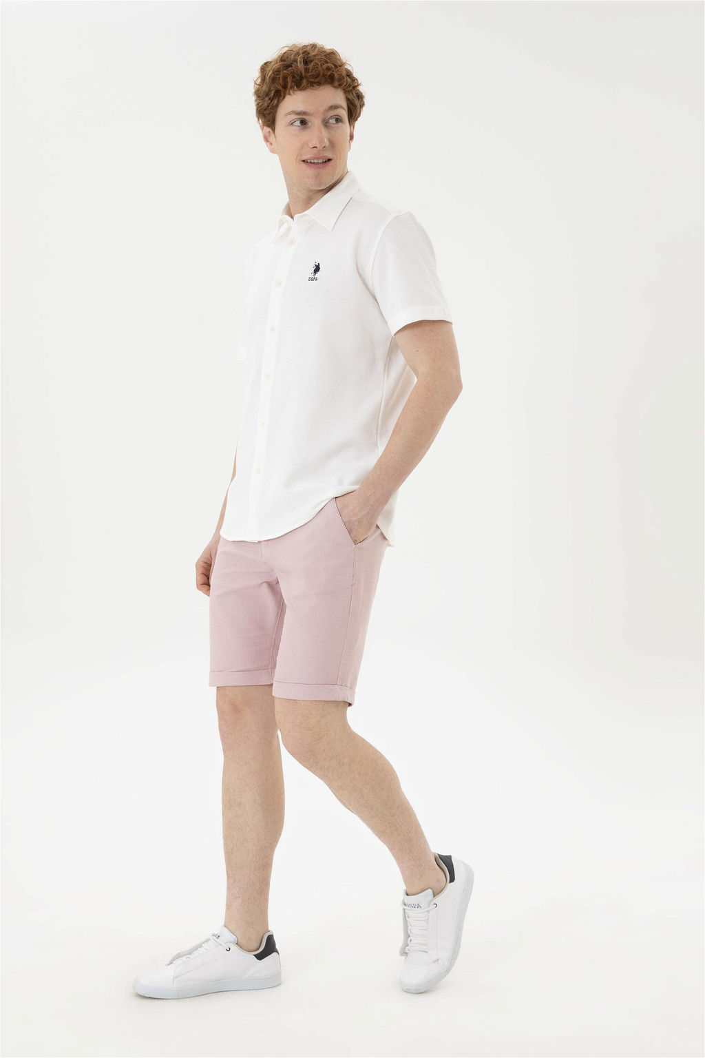 Мужская рубашка с коротким рукавом цвета экрю - U.s. polo assn фото 4