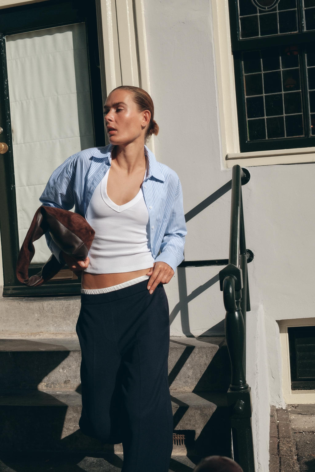 PLEATED WAIST STRIPED CROPPED OXFORD SHIRT - Zara фото 3