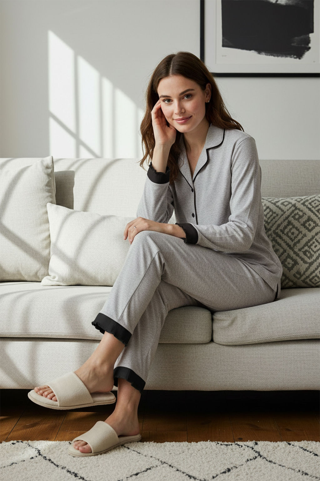 Gri Melanj F?rf?rl? Biyeli Gomlek-Pantolon Orme Pijama Tak?m? THMAW24PT00007 - Trendyolmilla фото 9