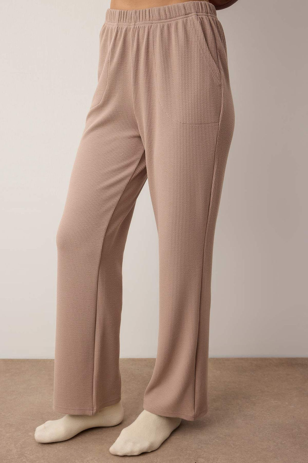 Bej Pamuklu F?rf?rl? Nak?sl? Fitilli Orme Pijama Tak?m? THMAW26PT00224 - Trendyolmilla фото 3