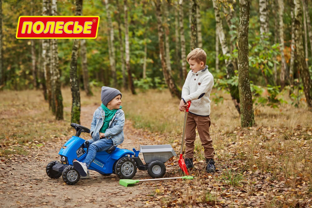 Каталка-трактор с педалями Turbo-2 (синяя) с полуприцепом - Полесье фото 7