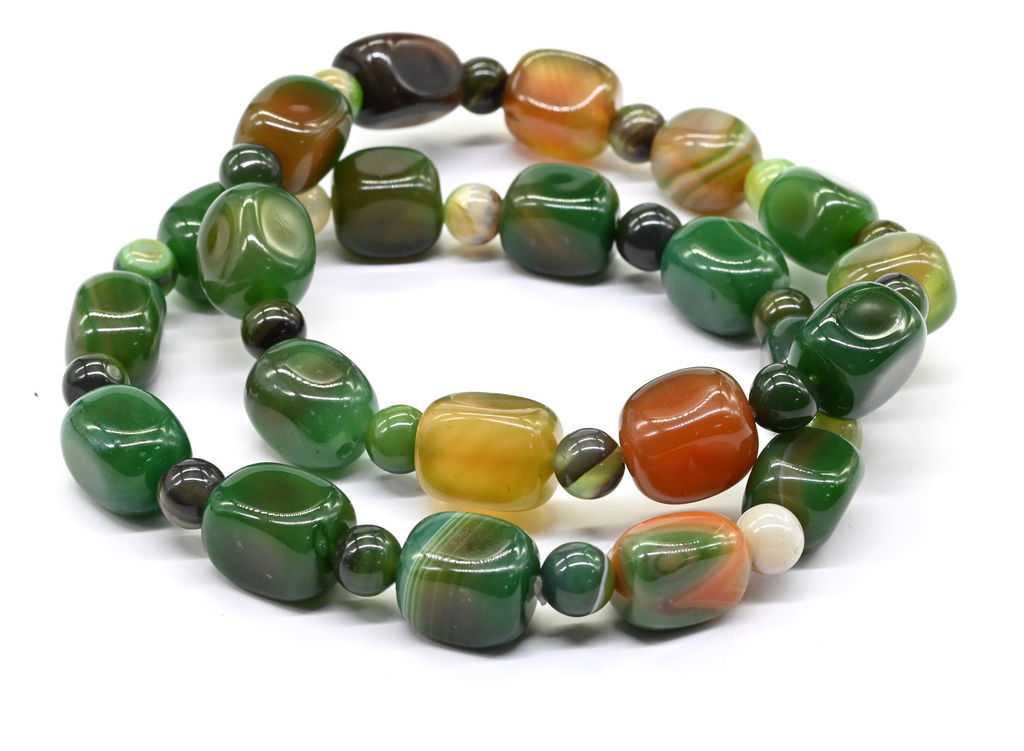 Браслет из агата тонированного прямоугольник 9*12мм цв.зелено-рыжий