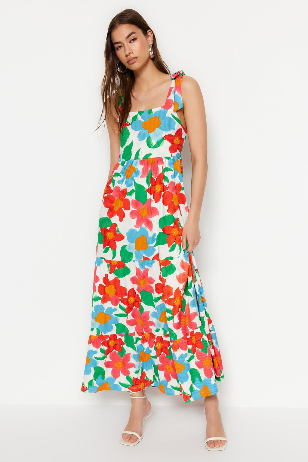 TRENDYOLMILLA Yesil Baglama Ask?l? Etegi F?rf?rl? Fitilli Maxi Orme Maxi Elbise TWOSS23EL02328  фото 9