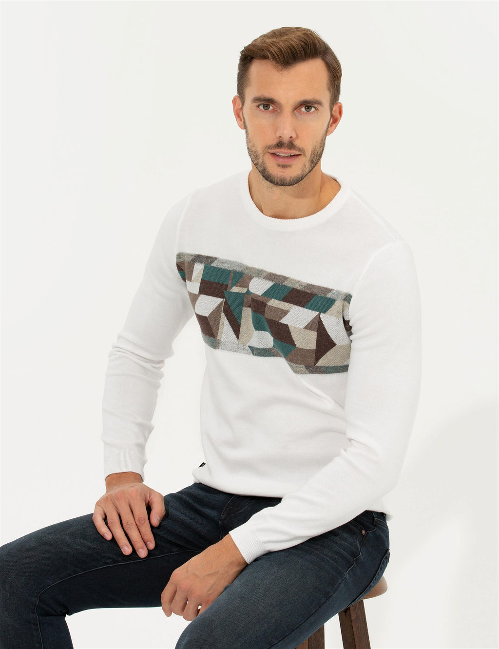Ekru Slim Fit Bisiklet Yaka Triko Kazak - Pierre cardin фото 3