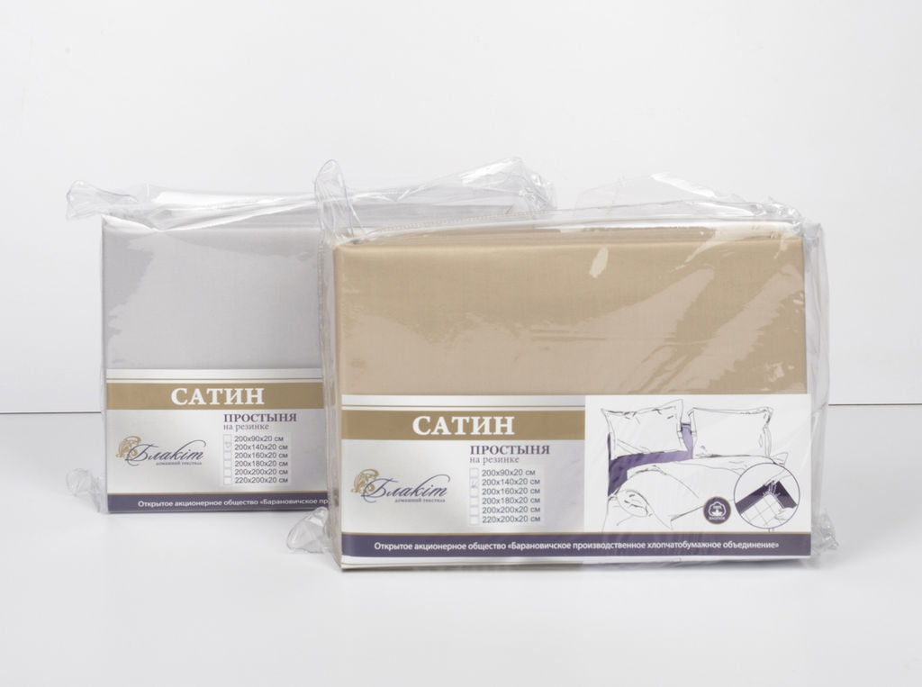 Простыня на резинке 4403/1-БЧ 200*140*20 гл.кр. сатин цв. серый 1441-05