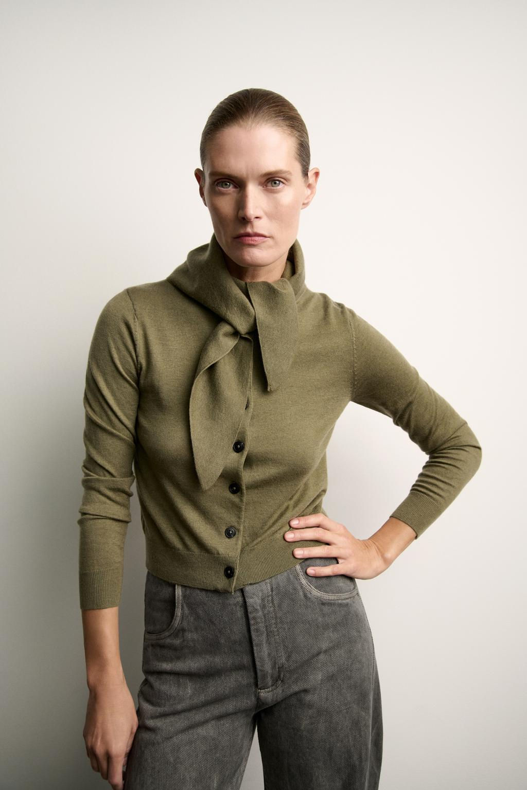 KNIT CARDIGAN WITH SCARF - Zara фото 3