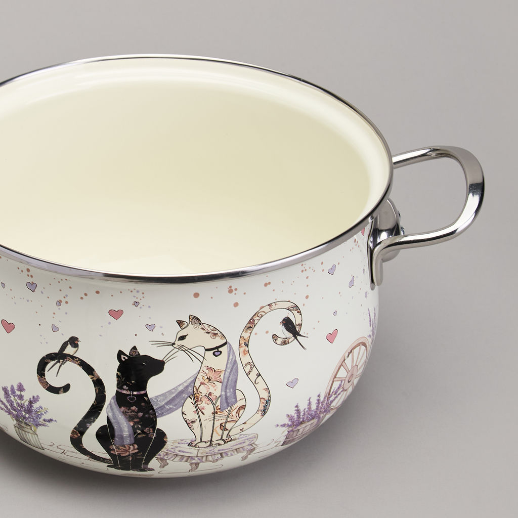 КАСТРЮЛЯ AGNESS ЭМАЛИРОВАННАЯ СО СТЕКЛЯННОЙ КРЫШКОЙ СЕРИЯ LAVANDER CATS, 3,8 Л ДИА. 22СМ фото 6