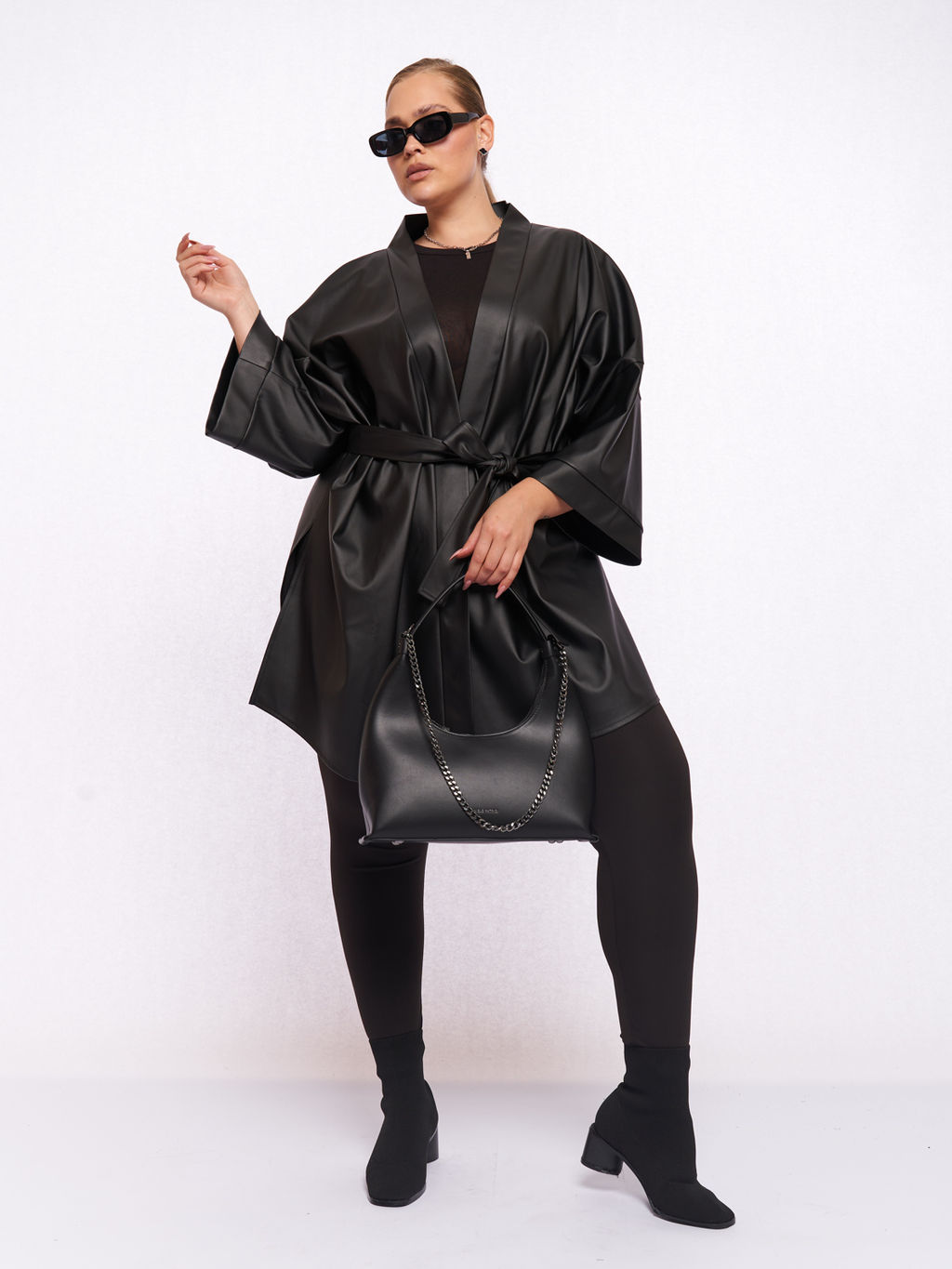 Кардиган кожаный KA04209BLK01