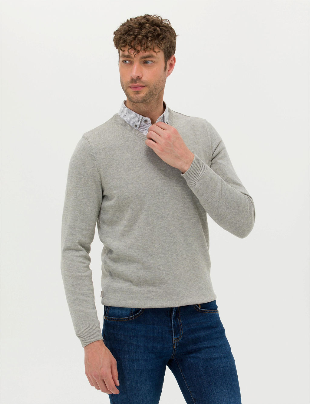 A__k Gri Melanj Slim Fit V Yaka Basic Triko Kazak - Pierre cardin фото 3