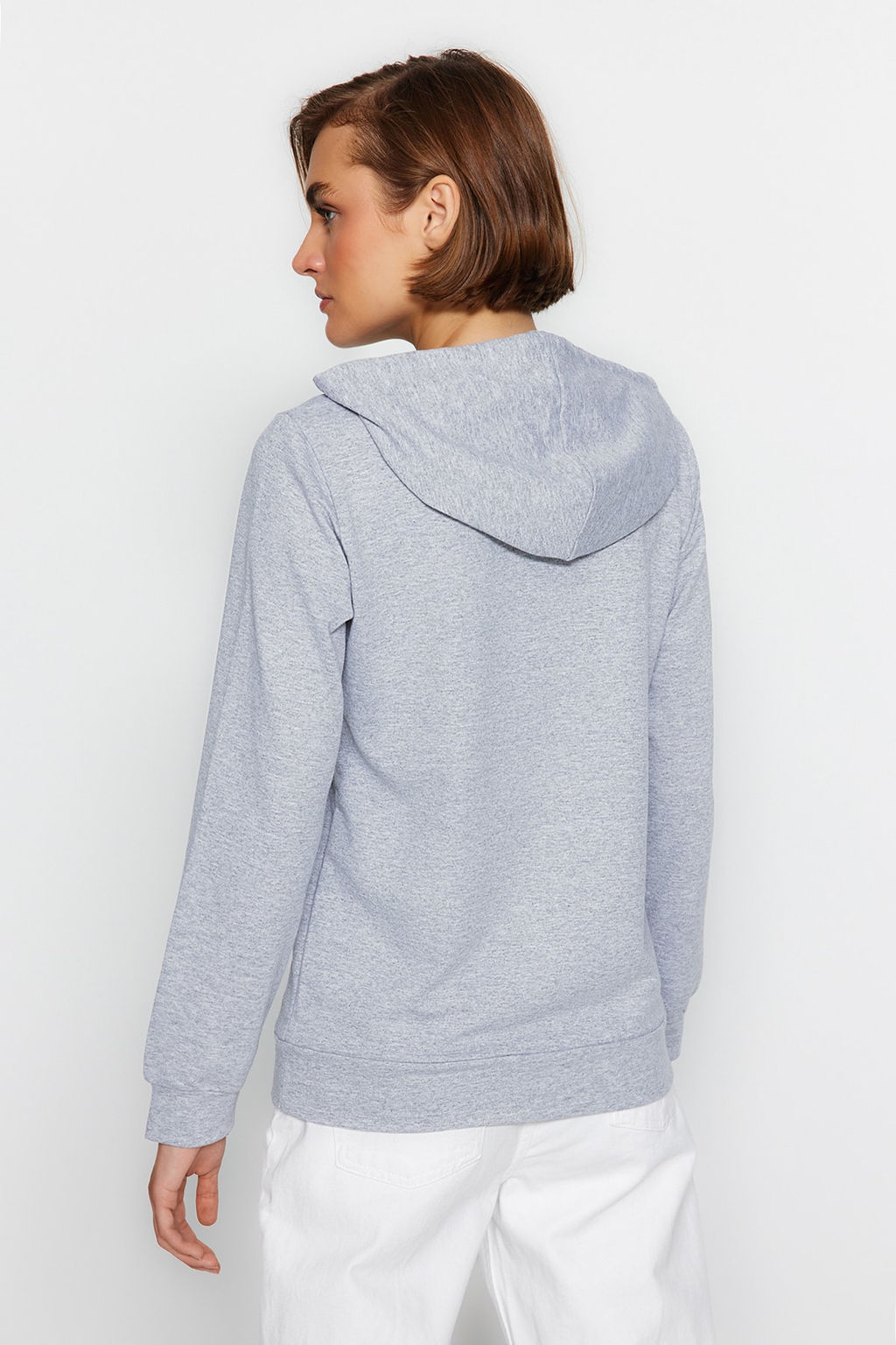 Gri Basic Kapusonlu Ince Orme Sweatshirt TWOAW20SW0059 - Trendyolmilla фото 5