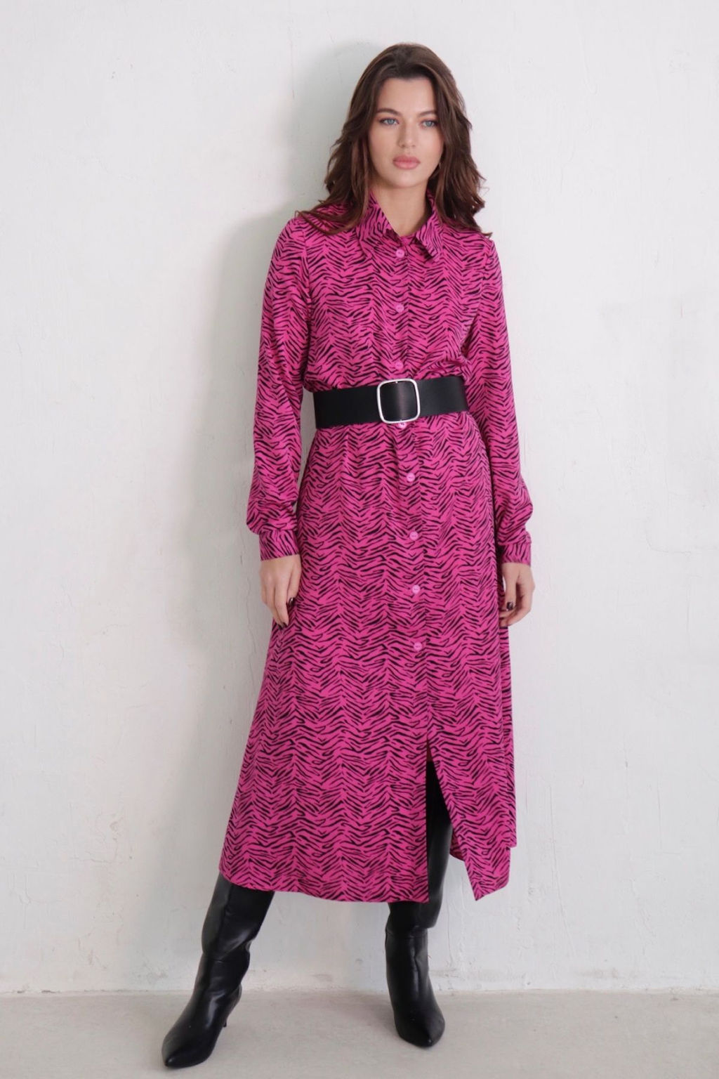 11051 Платье-рубашка удлинённое цикламеновое - Martichelli фото 13