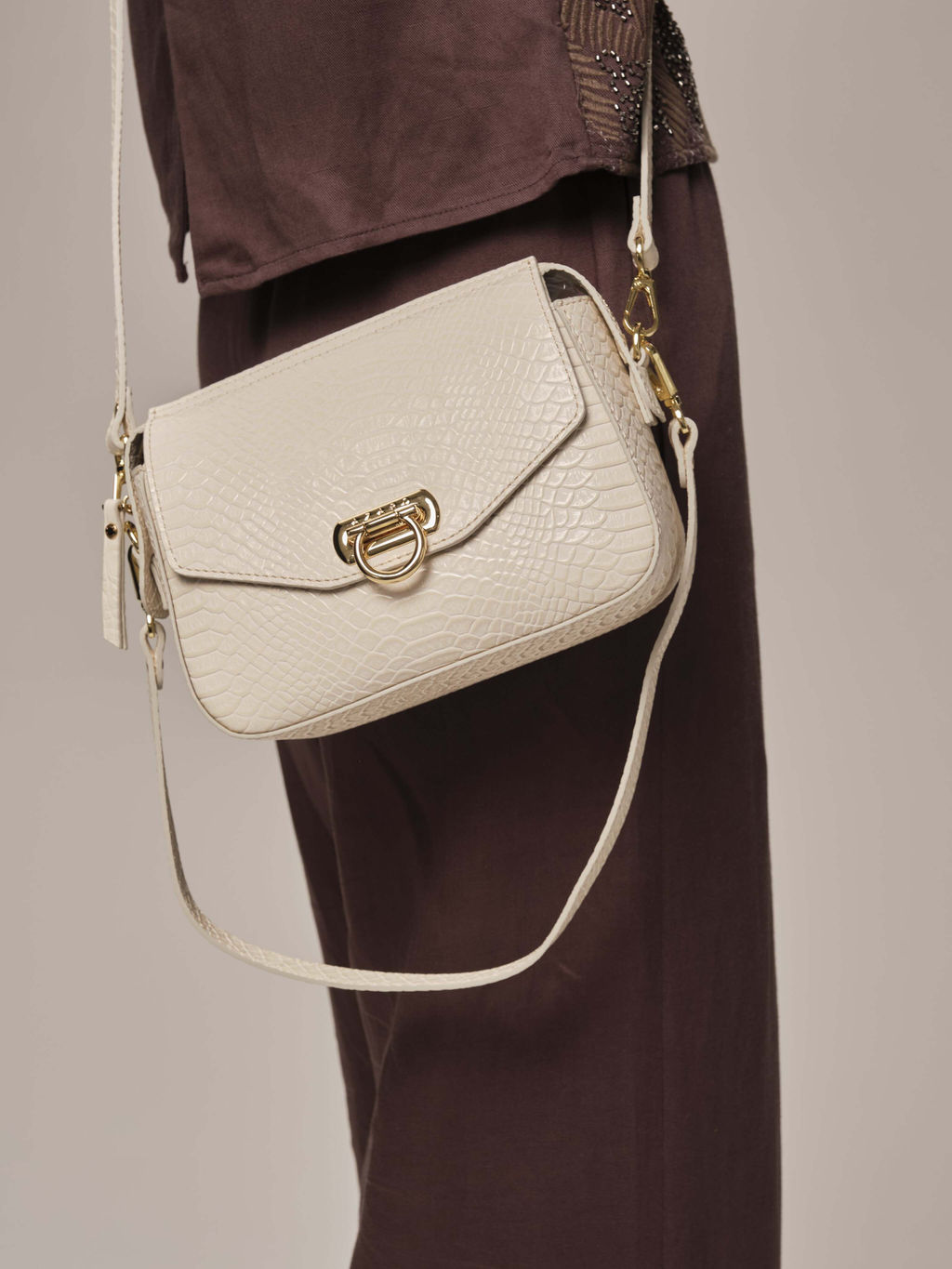 Женская сумка кросс-боди Azaro 3684 бежевый лен/питон