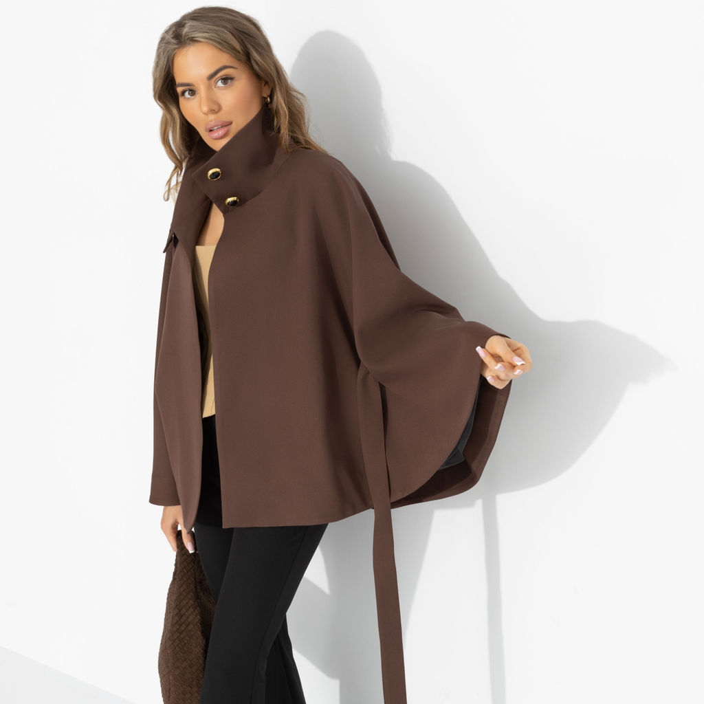 Жакет‑кейп, Дикое притяжение (с поясом, брауни) - Charutti фото 10