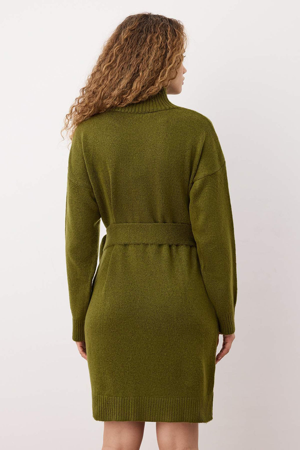 Haki Duz K?sa / Mini Yumusak Dokulu Oversize Kusak Detayl? K?sa/Mini Triko Elbise TWOAW26EL00155 - Trendyolmilla фото 4