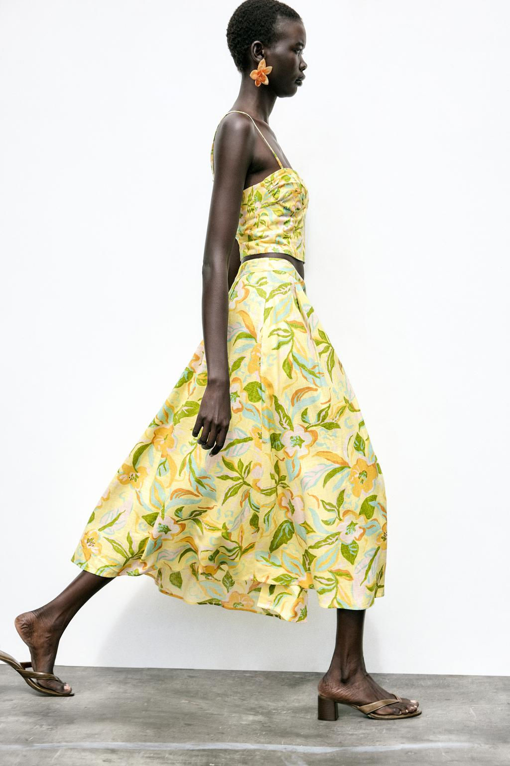 PRINTED LINEN BLEND SKIRT - Zara фото 3