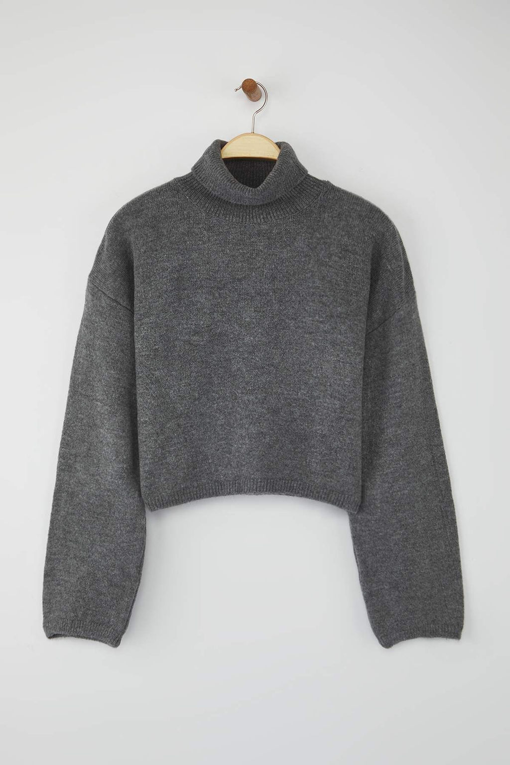 Kahverengi Wardrobe Essentials Genis Kal?p Yumusak Dokulu Crop/K?sa Triko Kazak TWOAW26KZ00113 - Trendyolmilla фото 11