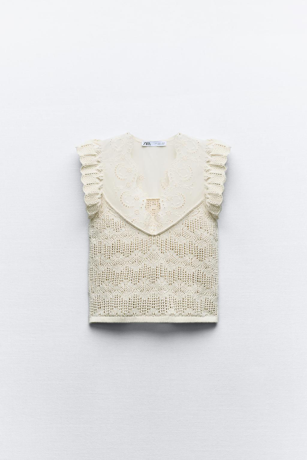 COMBINED KNIT ROMANTIC TOP WITH RUFFLES - Zara фото 4