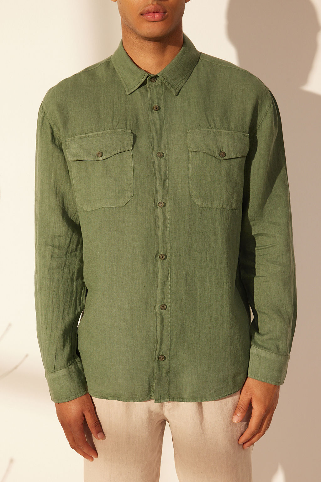 Premium Koyu Yesil %100 Keten Regular Fit Gomlek TMNSS24GO00060 - Trendyolmilla фото 4