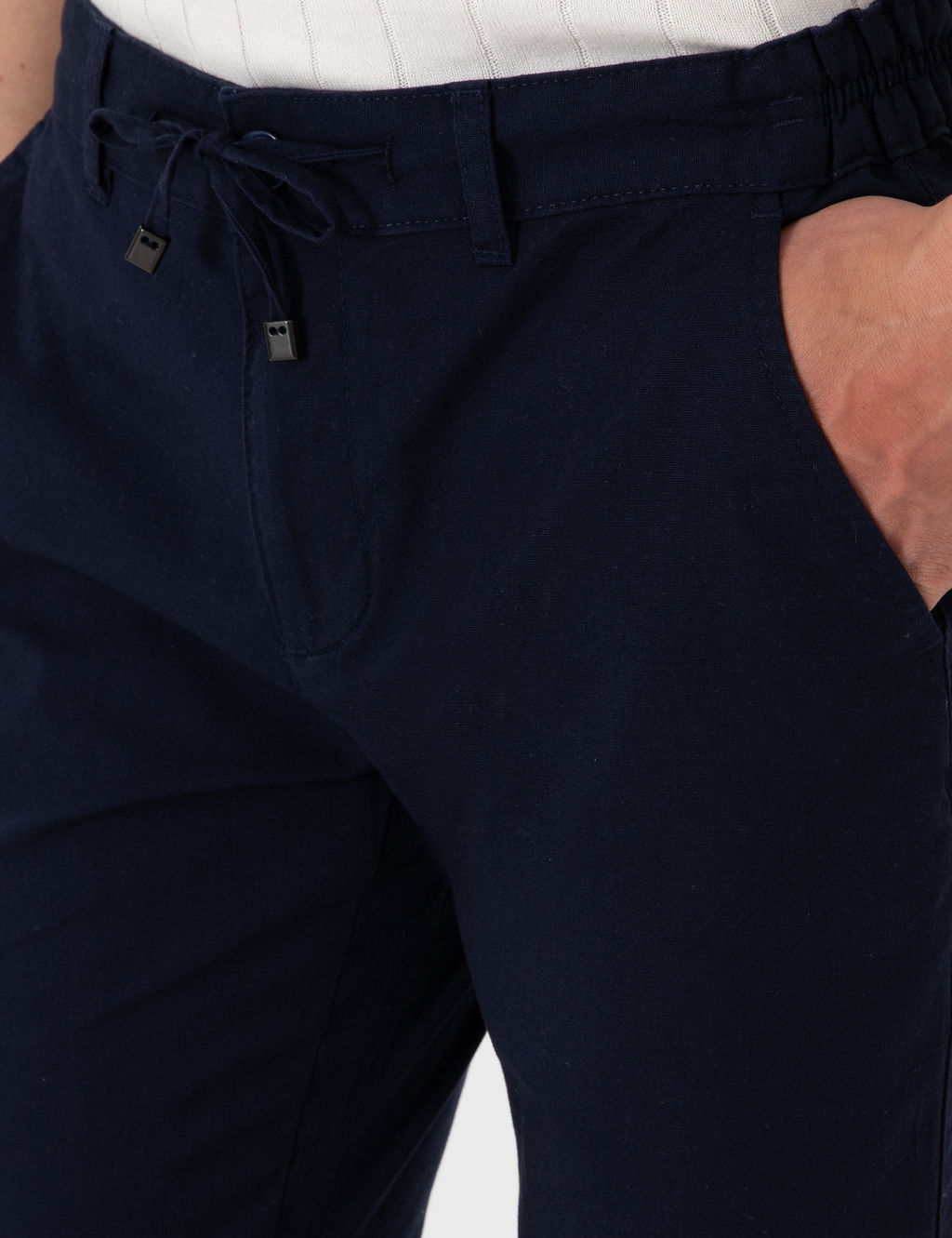 Lacivert Slim Fit Keten G_r_n_ml_ Kanvas Pantolon