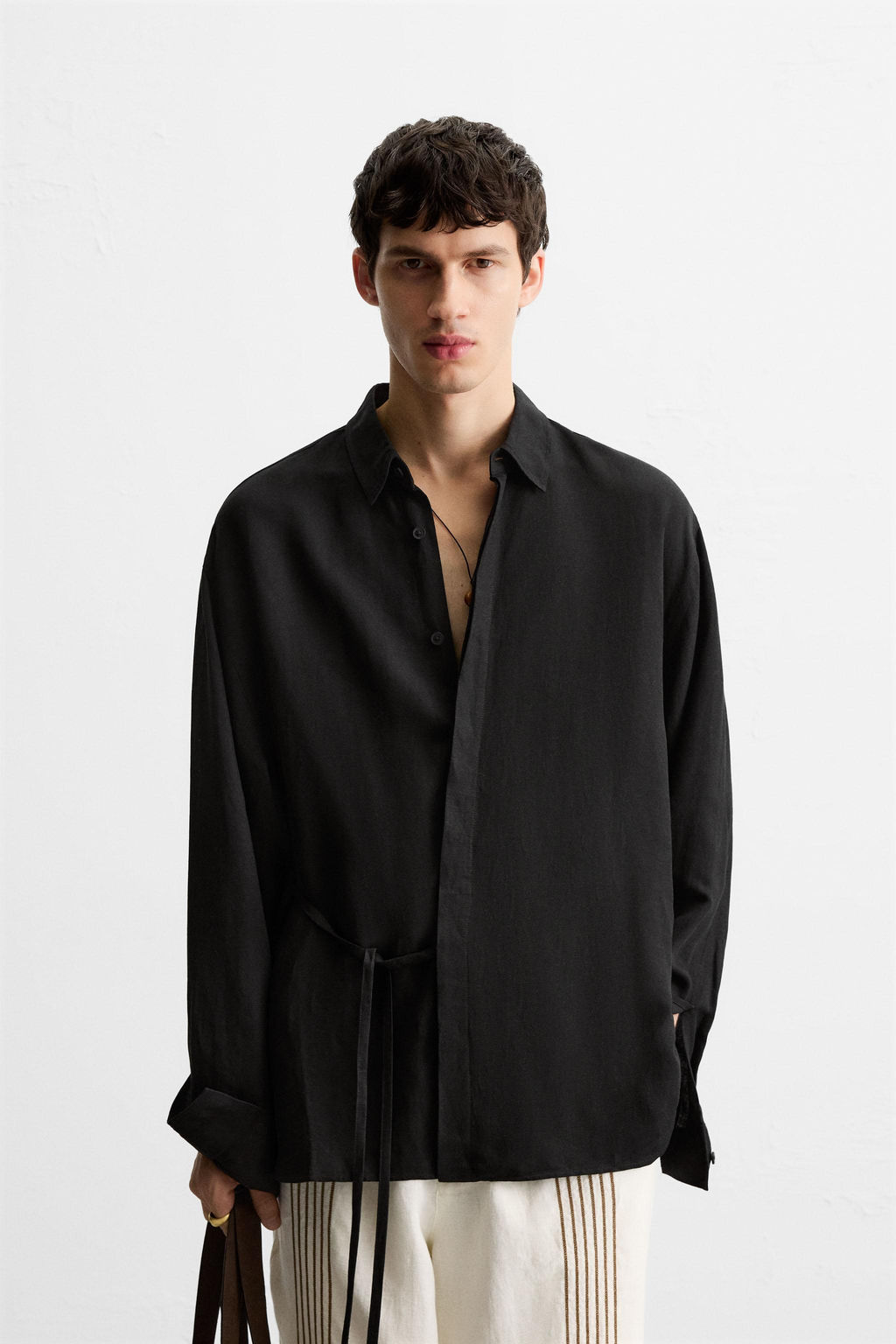 VISCOSE-LINEN SHIRT WITH TIE - Zara фото 2