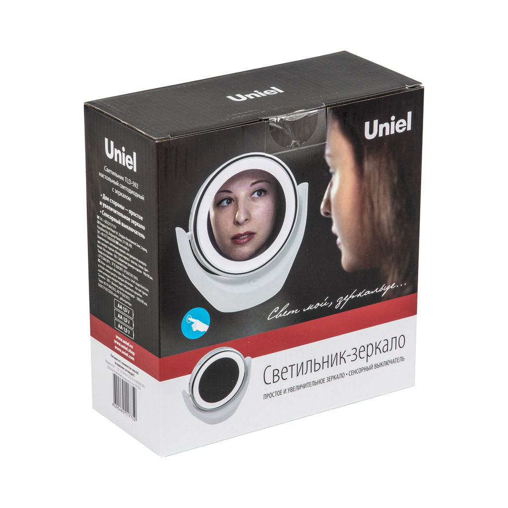 TLD-592 White/LED/13Lm/6000K/3АА Настольный светильник зеркало. На батарейках 3AA(не в/к). Сенсорный выключатель. Белый. ТМ Uniel - Volpe фото 15