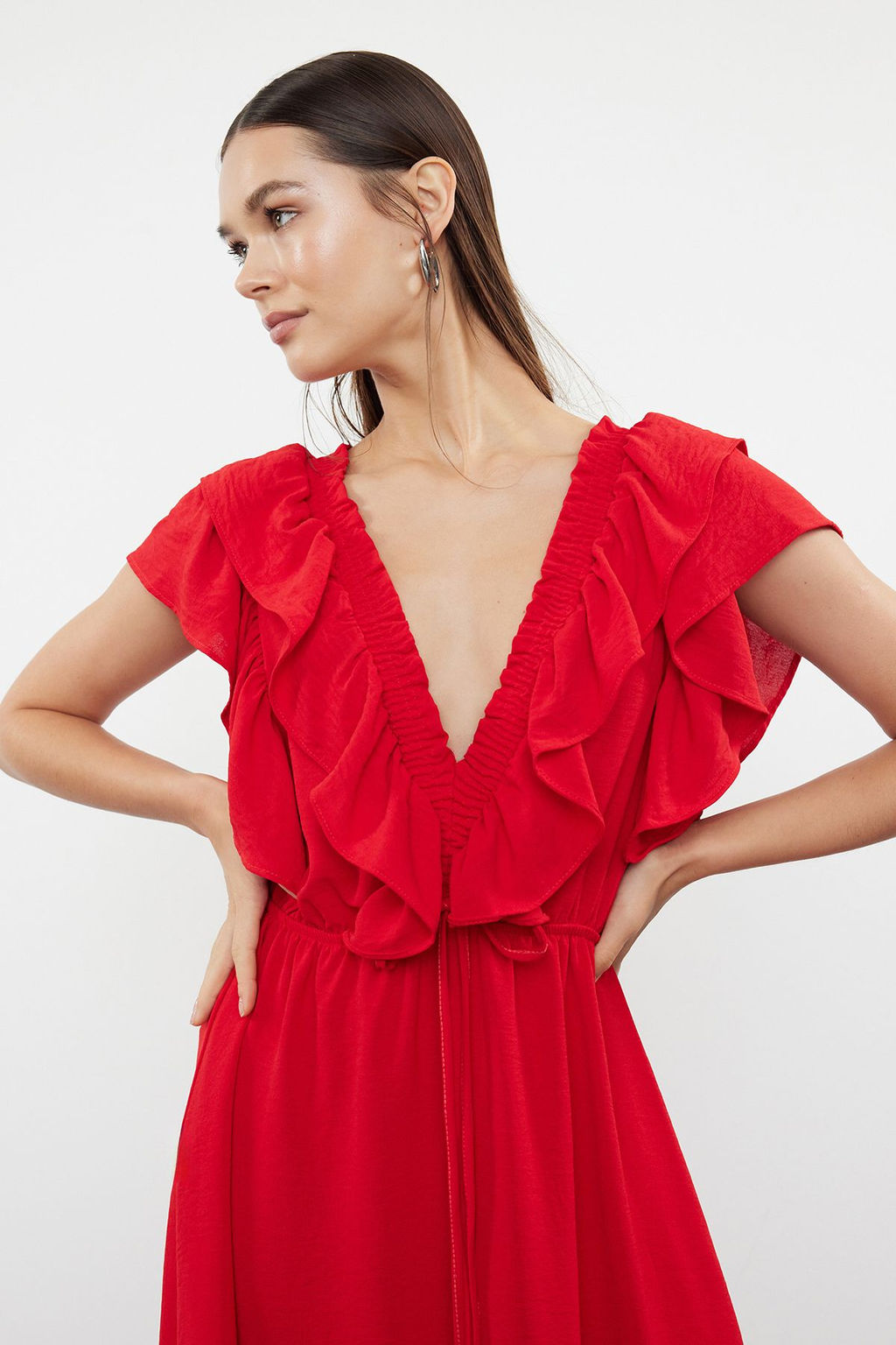 Siyah Duz A Kesim Volanl? Dokuma Elbise TWOSS24EL01053 - Trendyolmilla фото 10