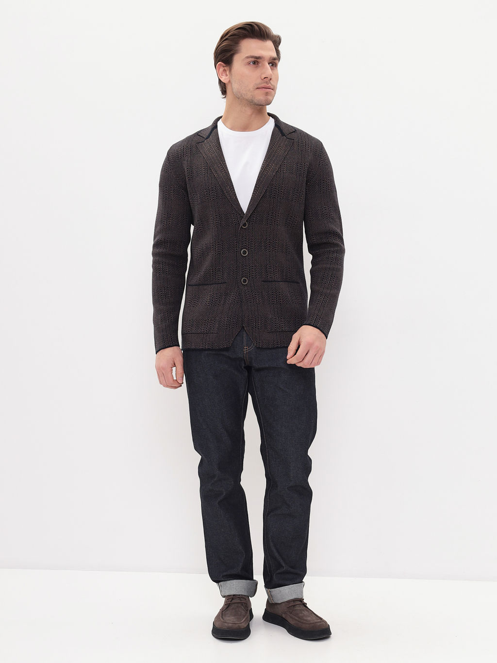 Кардиган мужской GREG G136-KF-клетка (корич. 525/345)  фото 5