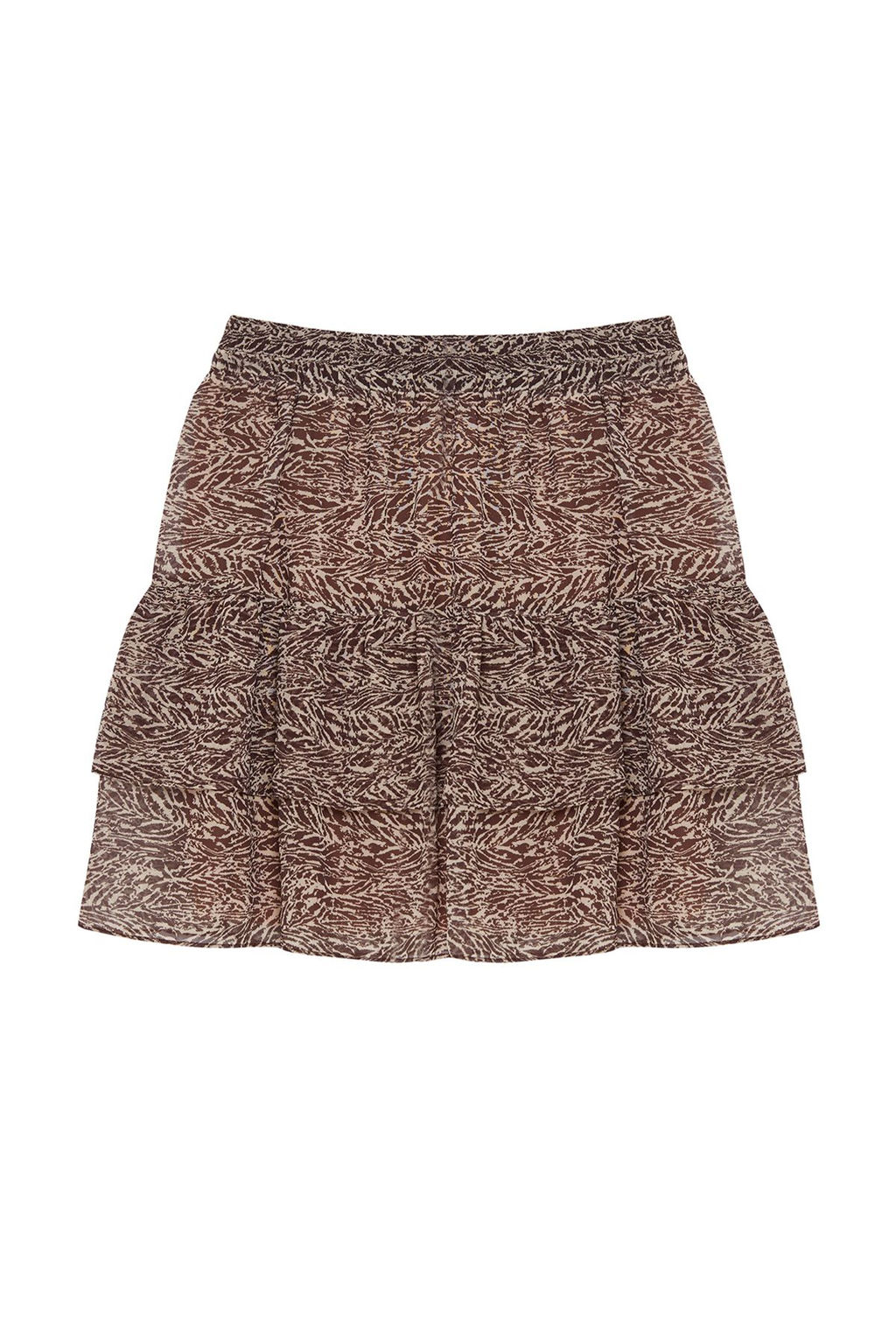 Koyu Kahverengi Astarl? Volanl? Sifon Leopar Desenli Mini Dokuma Etek TWOAW21ET0410