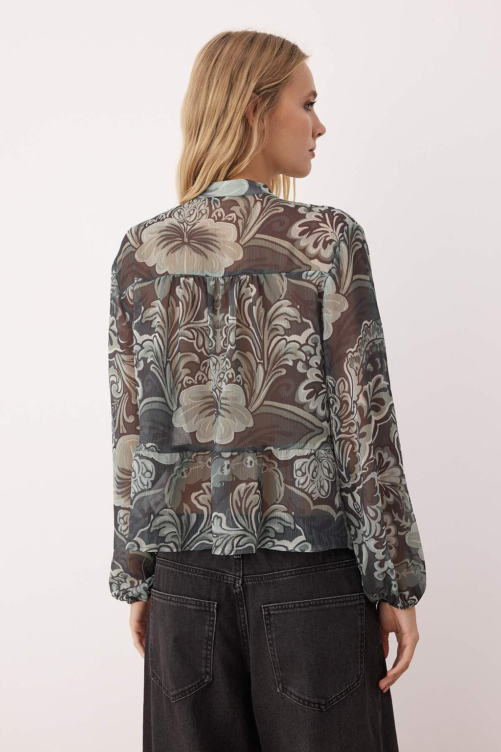 Haki-Cok Renkli Floral Desenli Astars?z Sifon Gomlek TWOAW26GO00057