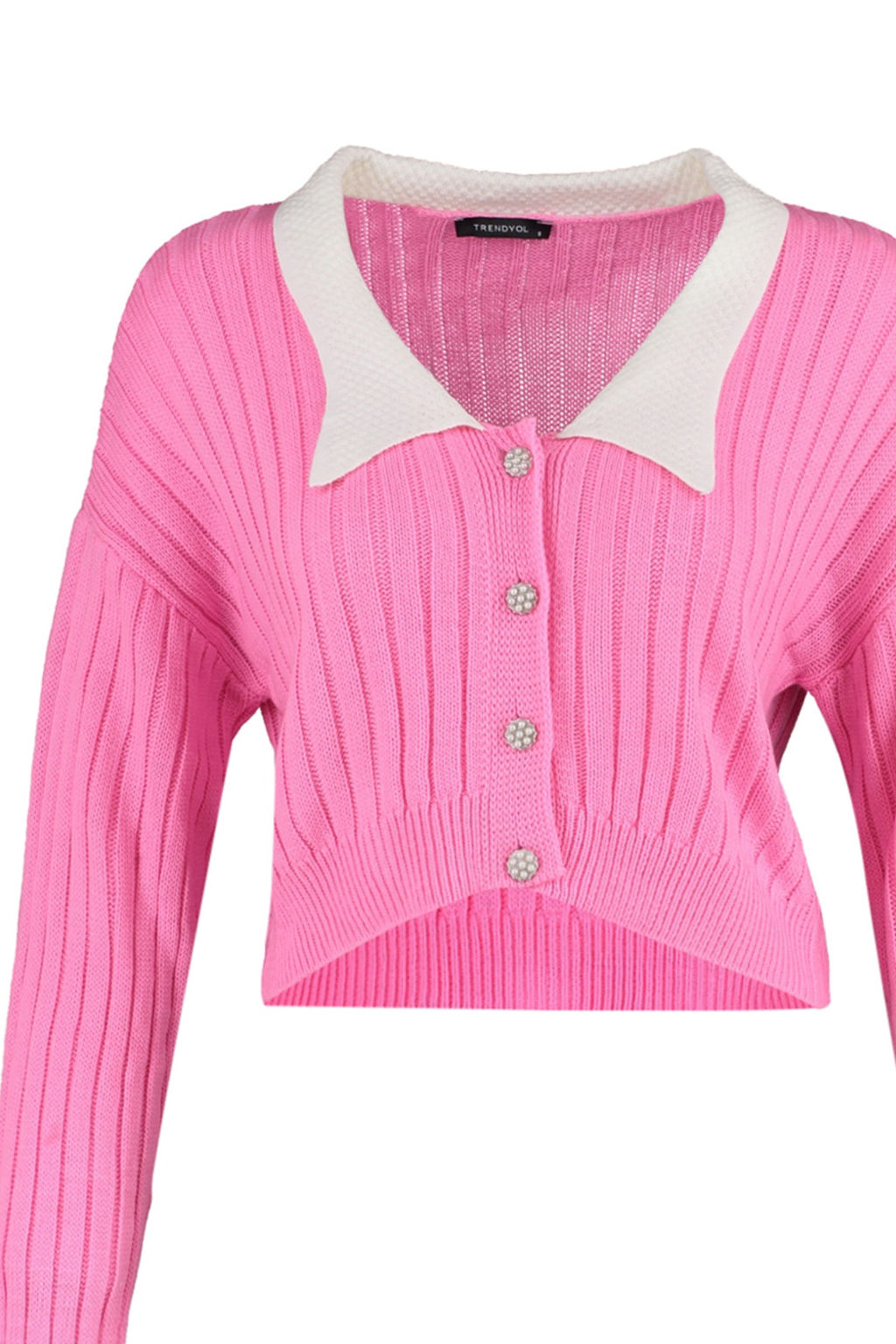 TRENDYOLMILLA Indigo Super Crop Gomlek Yaka Garnili Triko H?rka TWOAW23HI00519 фото 8