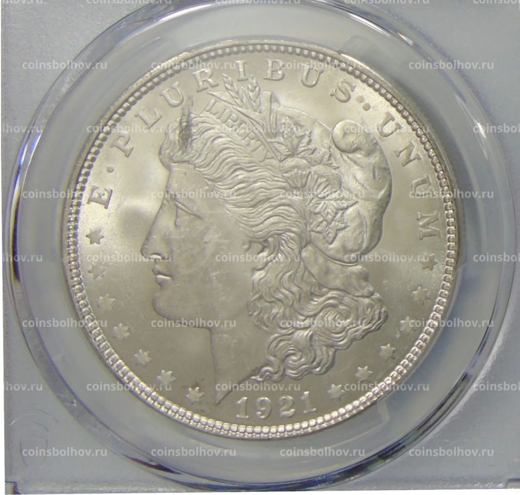 1 доллар 1921 года США Доллар Моргана (в слабе PCGS MS63)