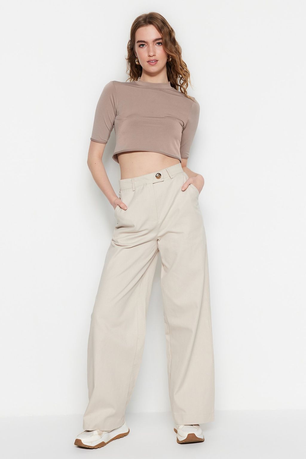TRENDYOLMILLA Tas Wide Leg/Genis Paca Dokuma Pantolon TWOSS23PL00142 фото 9