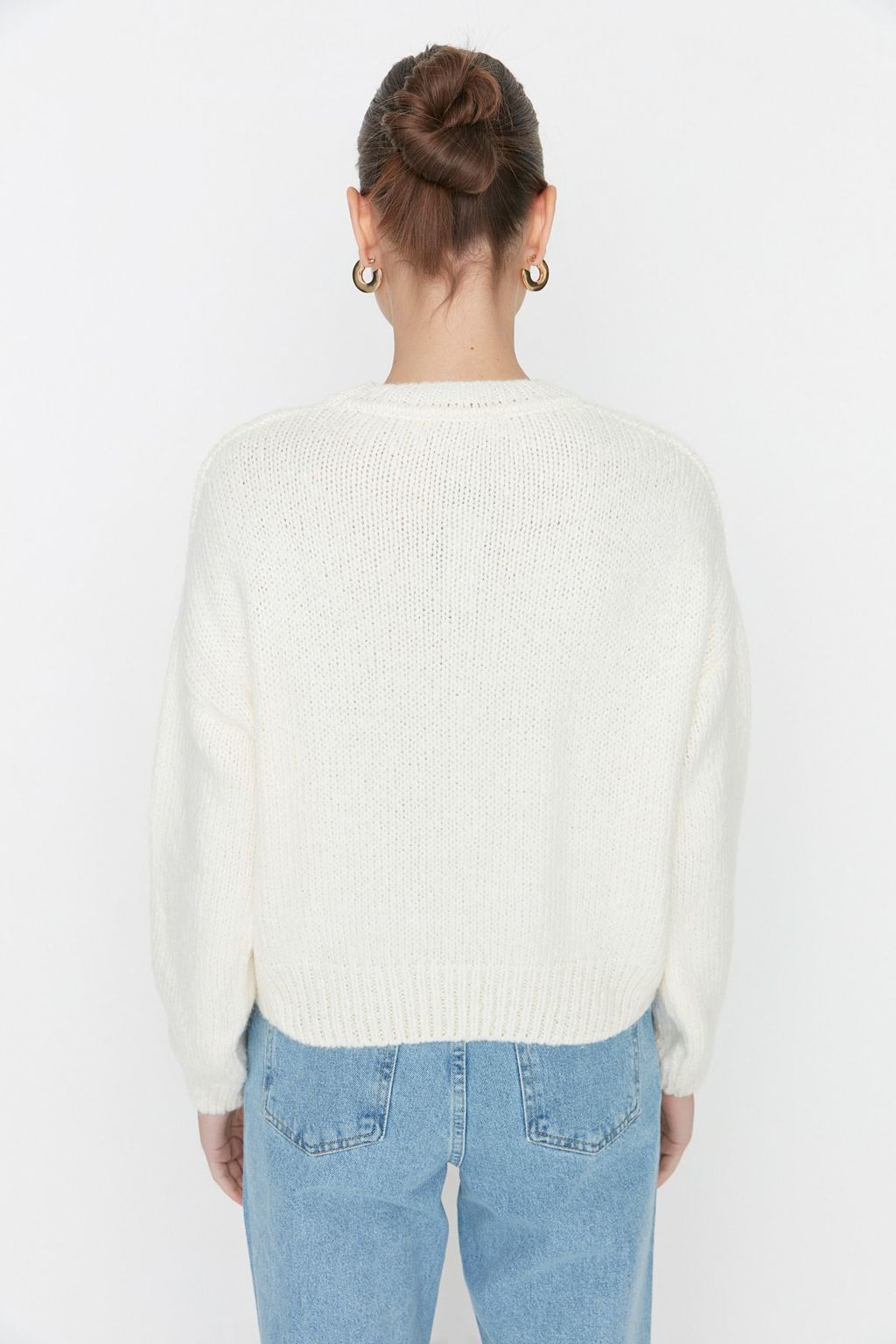 Ekru Genis Kal?p Yumusak Dokulu Basic Triko Kazak TWOAW23KZ00185 - Trendyolmilla фото 9