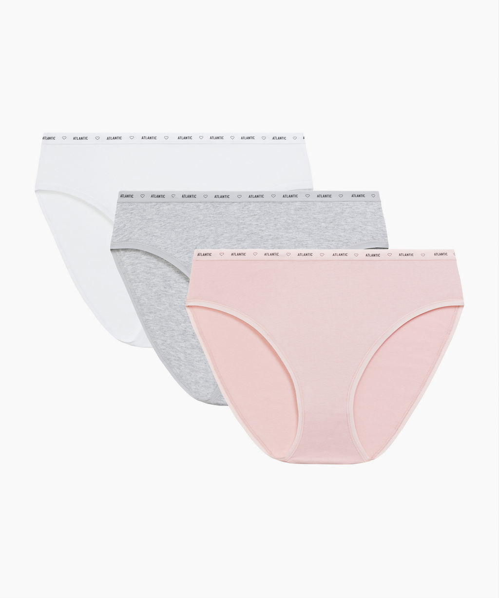 ATLANTIC 3CLP-010 Трусы спорт с высокой посадкой Sport High Leg - набор (3 шт.) белый + светло-серый меланж + светло-розовый
