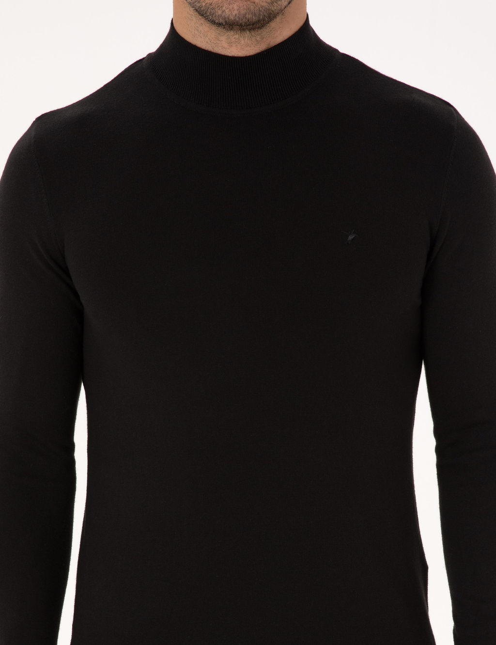 Siyah Slim Fit Pamuk Kar___ml_ Yar_m Bal_k__ Yaka Basic Triko Kazak - Cacharel фото 6