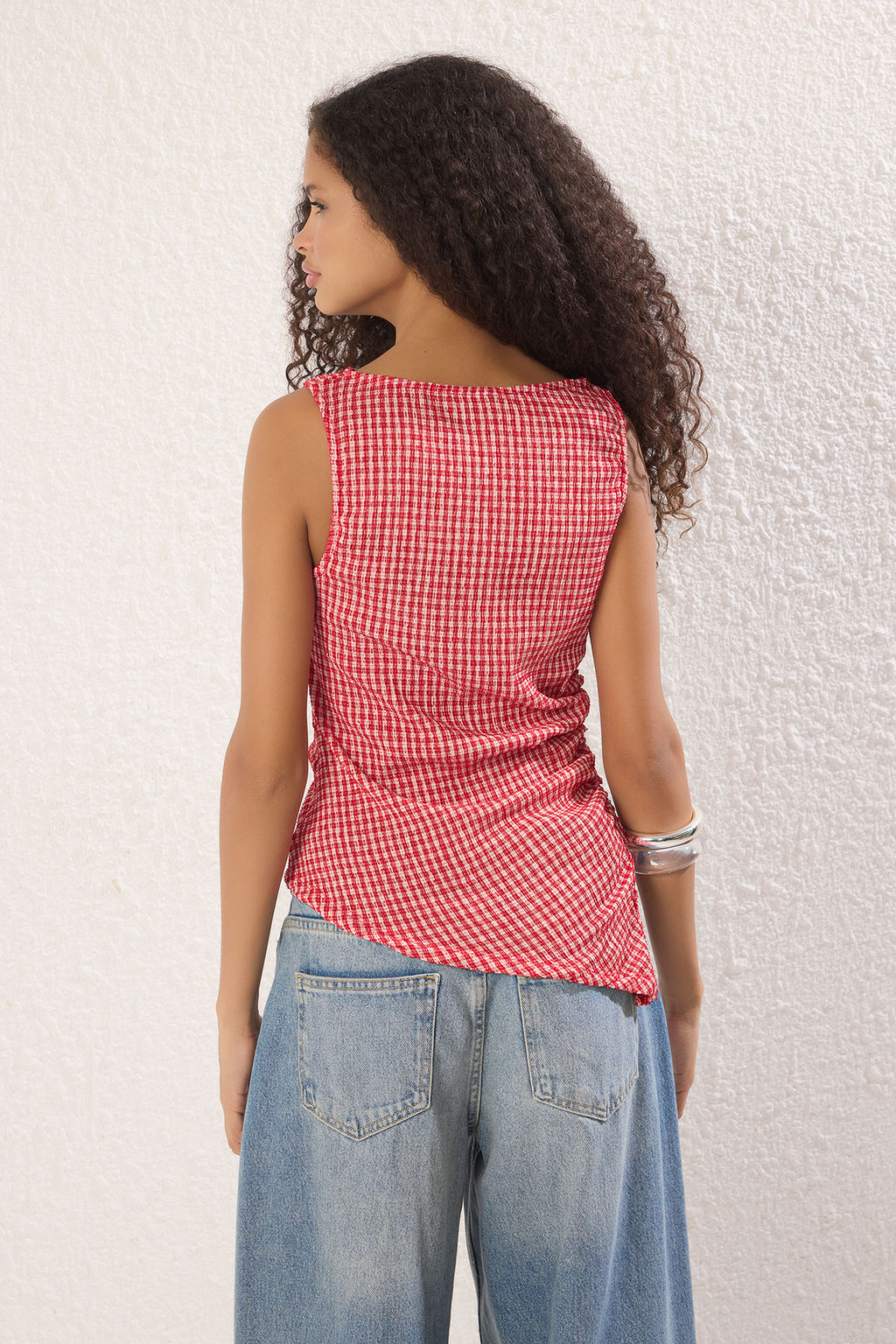 K?rm?z? Poti Kare Fitted/Vucuda Oturan Esnek Orme Bluz TWOSS25BZ00261