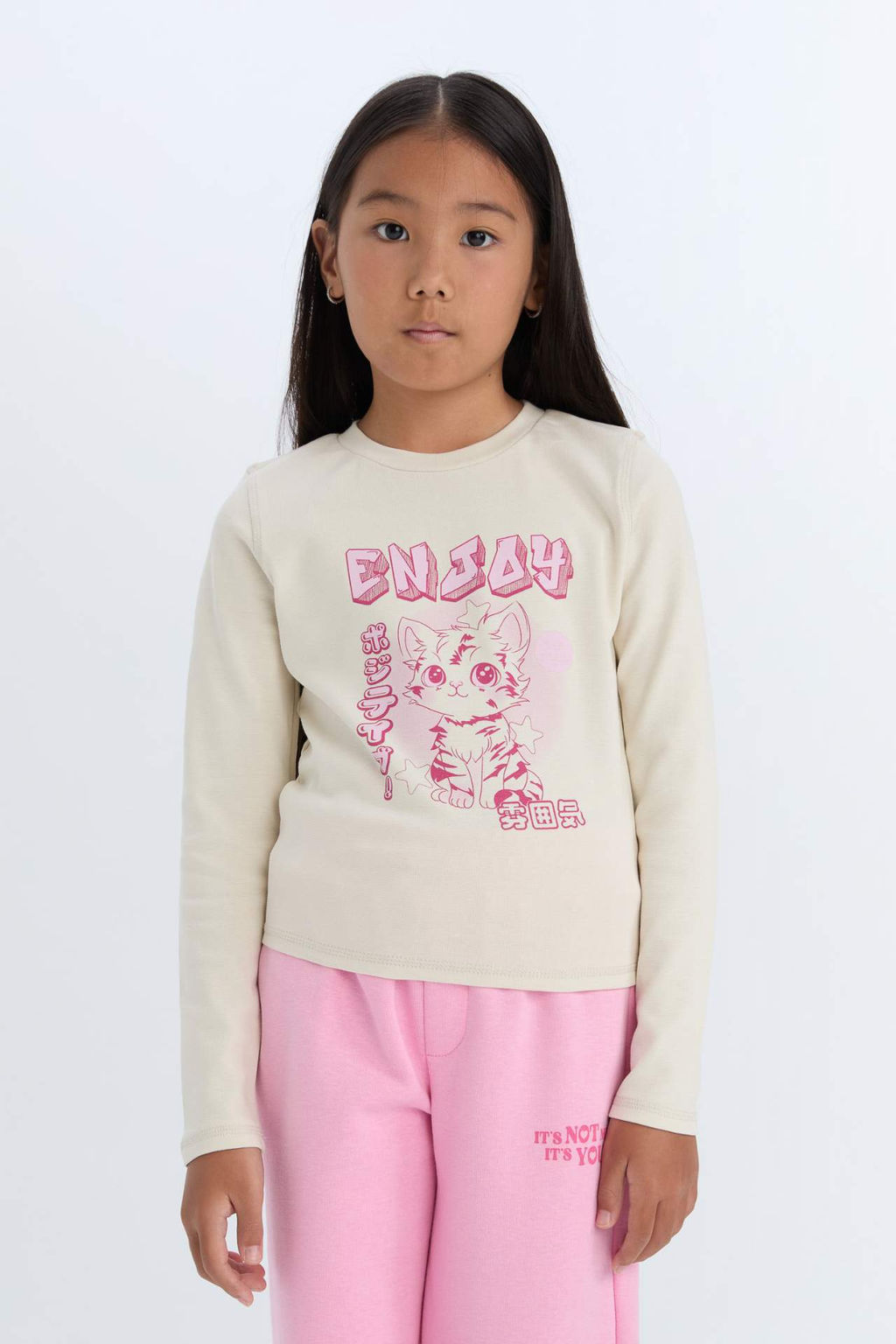 K?z Cocuk Crop Bisiklet Yaka Bask?l? Fitilli Kaskorse Uzun Kollu Tisort - Defacto фото 2