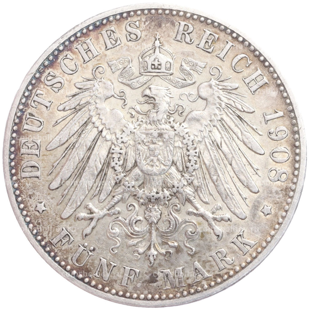 Монета 5 марок 1908 года D Германия (Бавария)