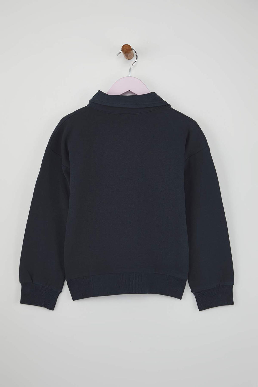 Lacivert 100% Pamuk Slogan Bask?l? Polo Yaka Oversize Orme K?z Cocuk Sweatshirt TKDAW26SW00009 - Trendyolmilla фото 4