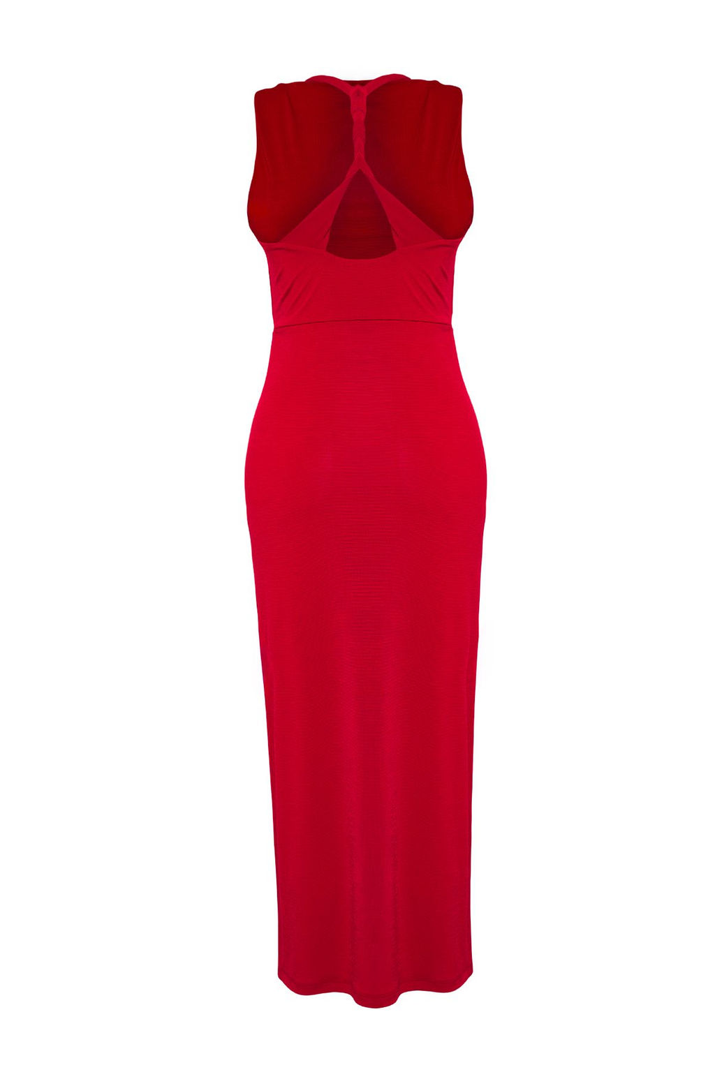 Limited Edition K?rm?z? S?rt Detayl? Bodycon Maxi Esnek Orme Elbise TWOSS25EL00484