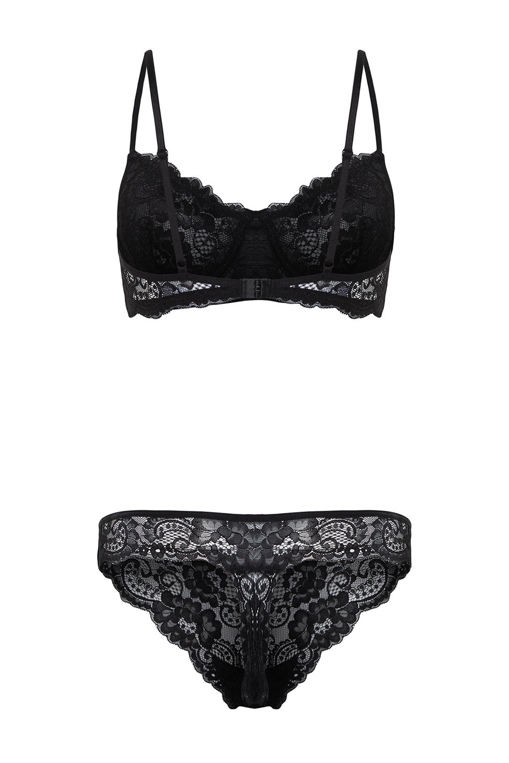 Siyah Dantelli Ip Ask?l? Balenli Kaps?z Orme Ic Camas?r? Tak?m? THMAW22AU0237