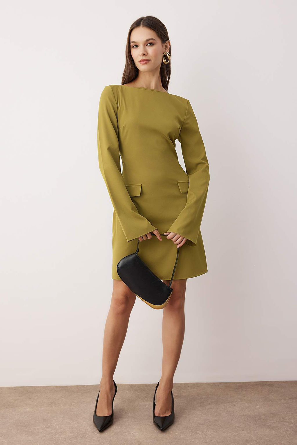 Yag Yesil Duz Cep Detayl? K?sa / Mini Dokuma Elbise TWOAW26EL00183