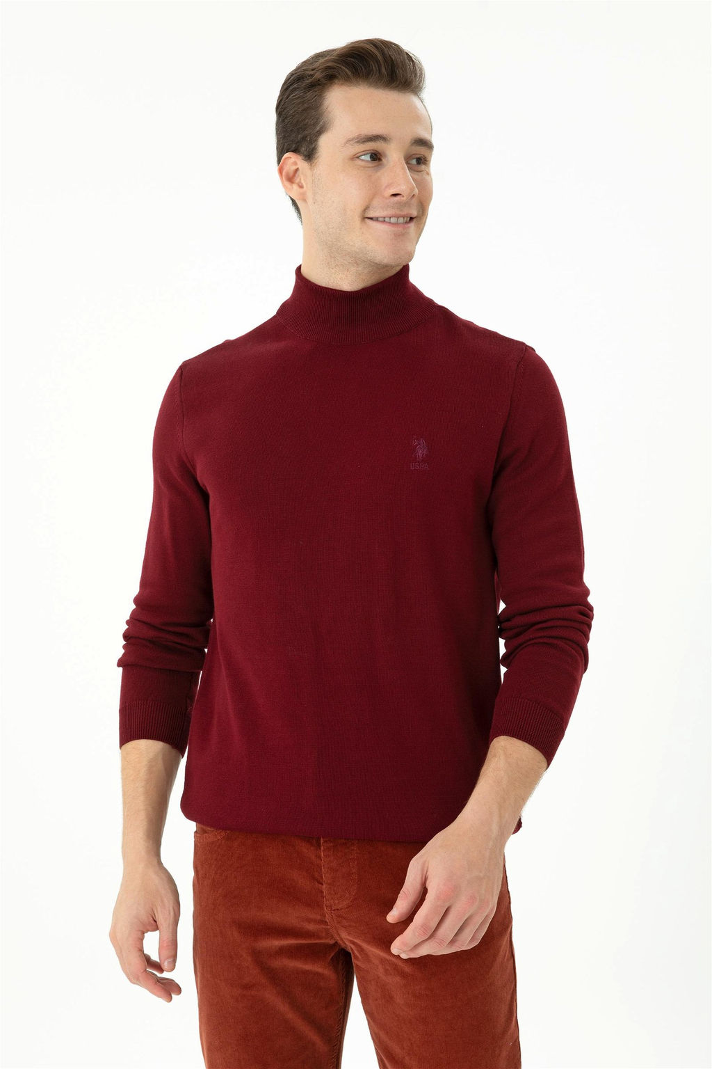 Свитер мужской U. S. Polo Assn базовый бордово-красный из хлопка - U.s. polo assn фото 3